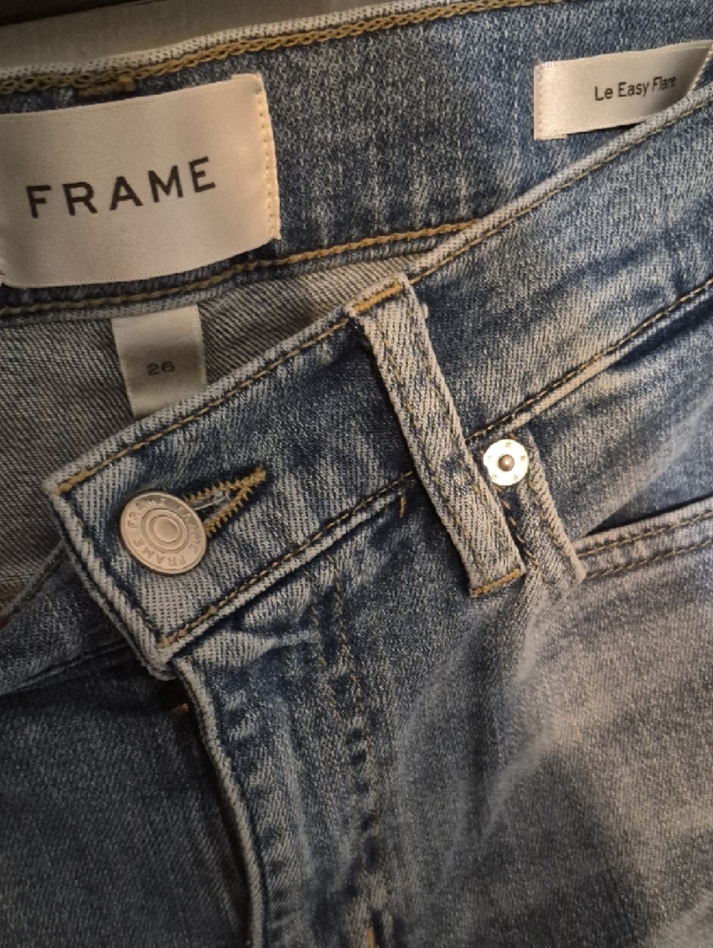 Frame Flare Jeans,  light wash, high-rise waist Frayed Hem Size 26 - Picture 3 of 4